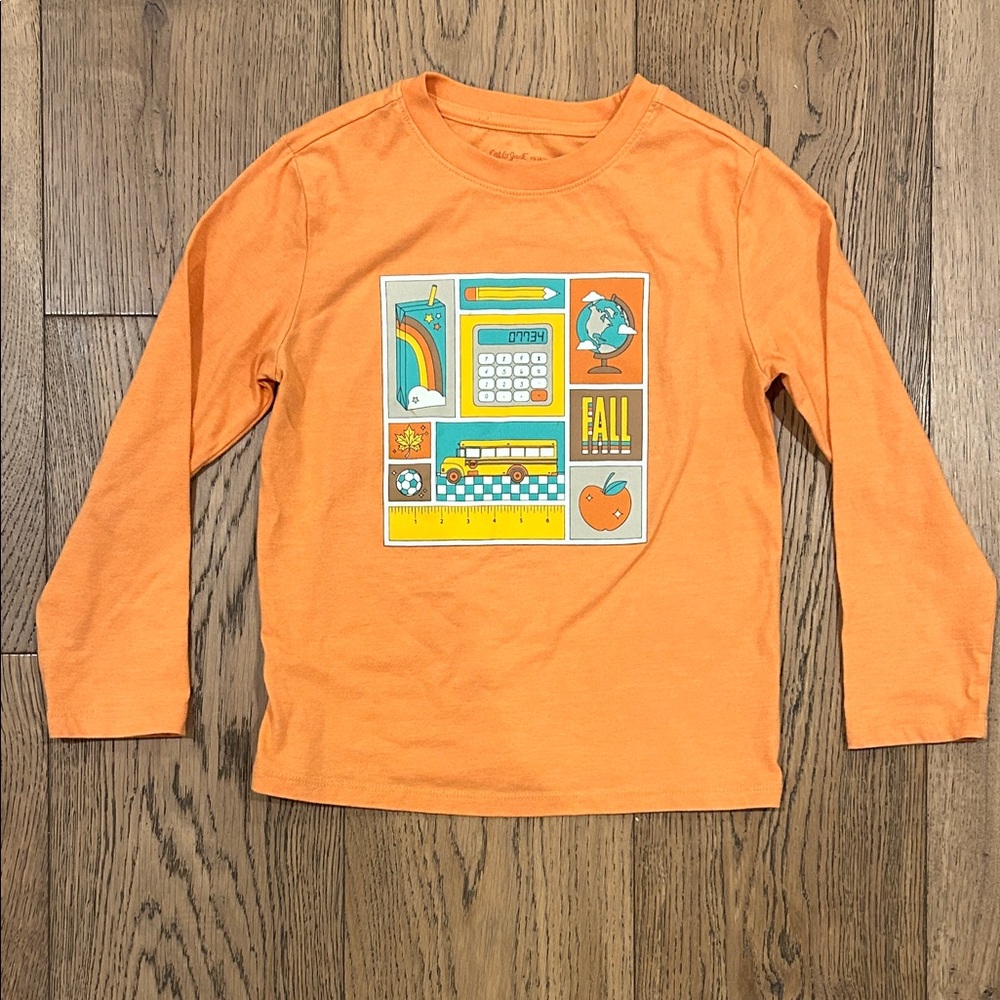 Vibrant Orange Kids Long Sleeve Tee with Fun Graphic